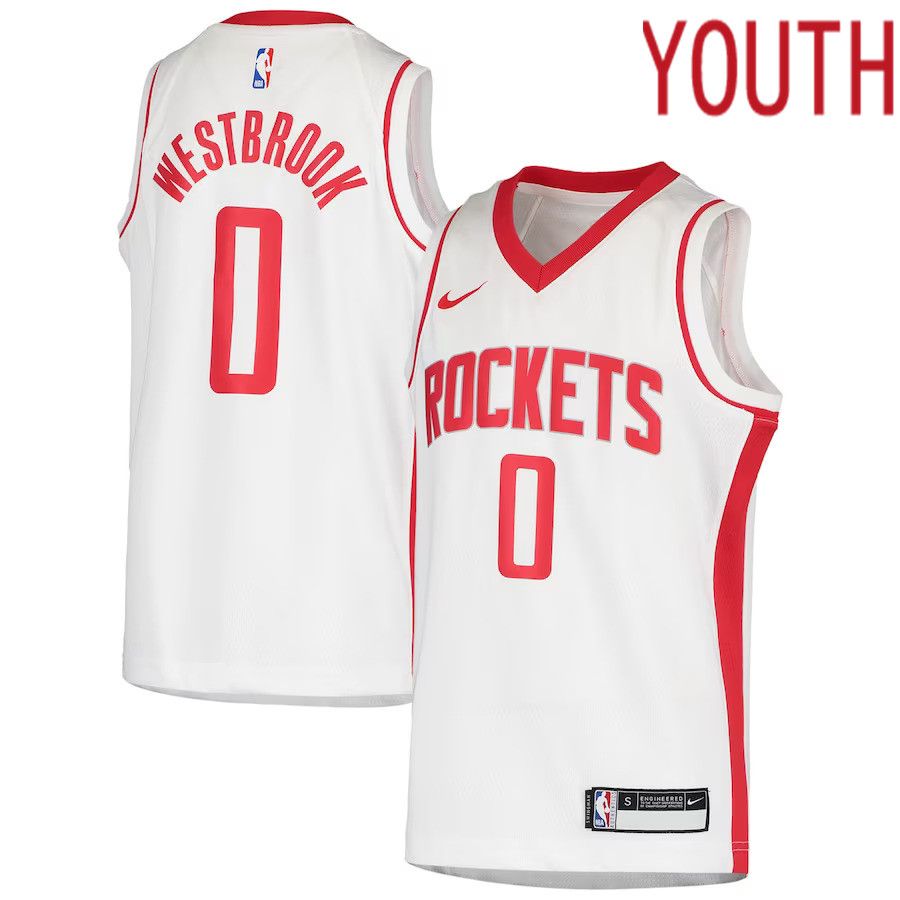 Youth Houston Rockets #0 Russell Westbrook Nike White Swingman NBA Jersey